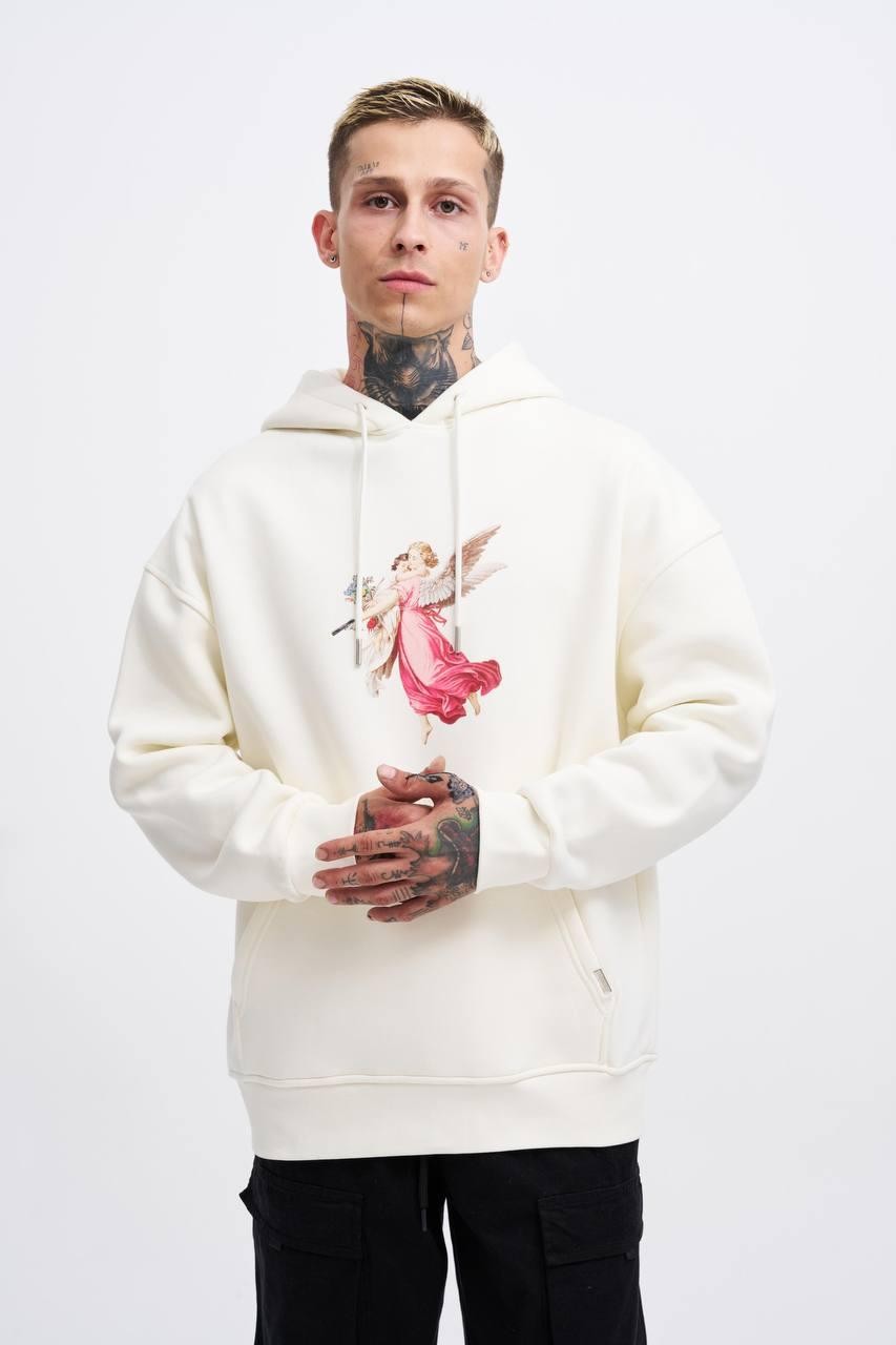 Kapüşonlu Hero Angel Baskı Oversize Sweatshirt