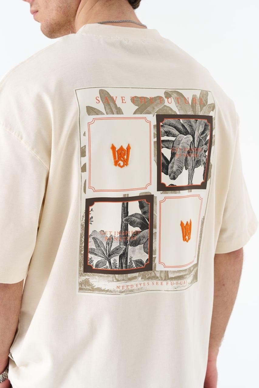 0 Yaka Save The Future Baskı Erkek Oversize T-Shirt