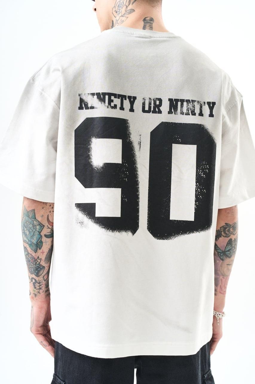 0 Yaka 90 Baskılı Yıkamalı Erkek Oversize T-Shirt