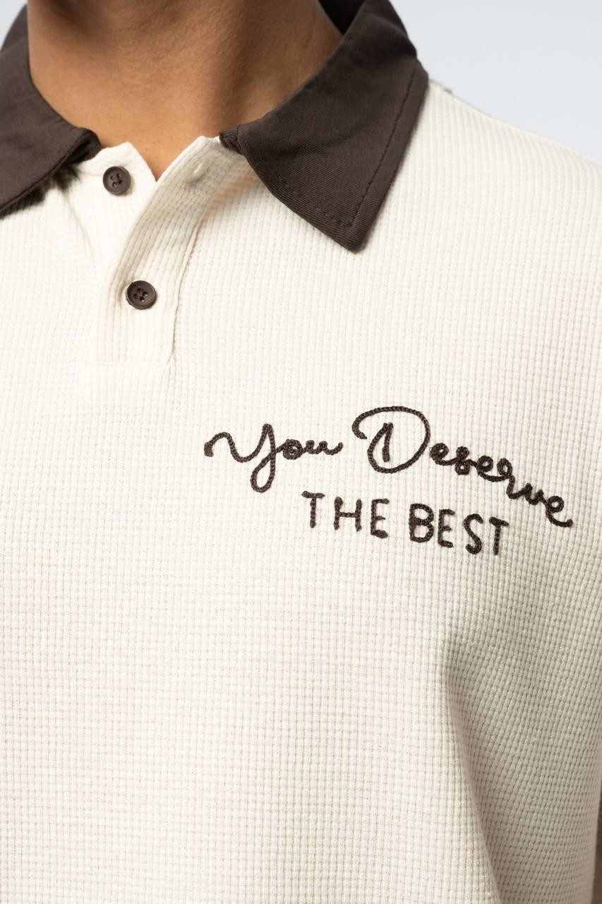 Polo Yaka Waffle Detay Erkek Oversize T-Shirt