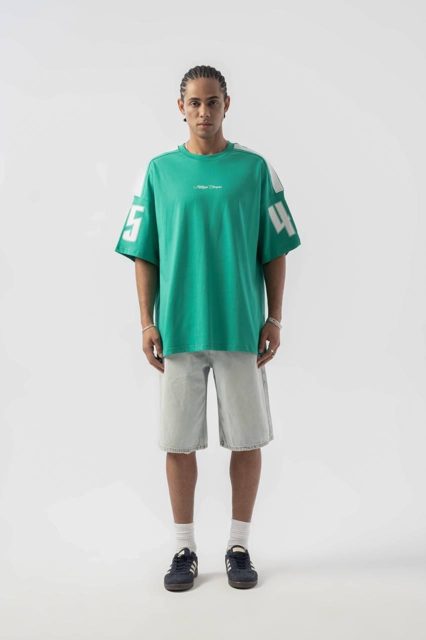 0 Yaka Miching Champion Baskı Erkek Oversize T-Shirt