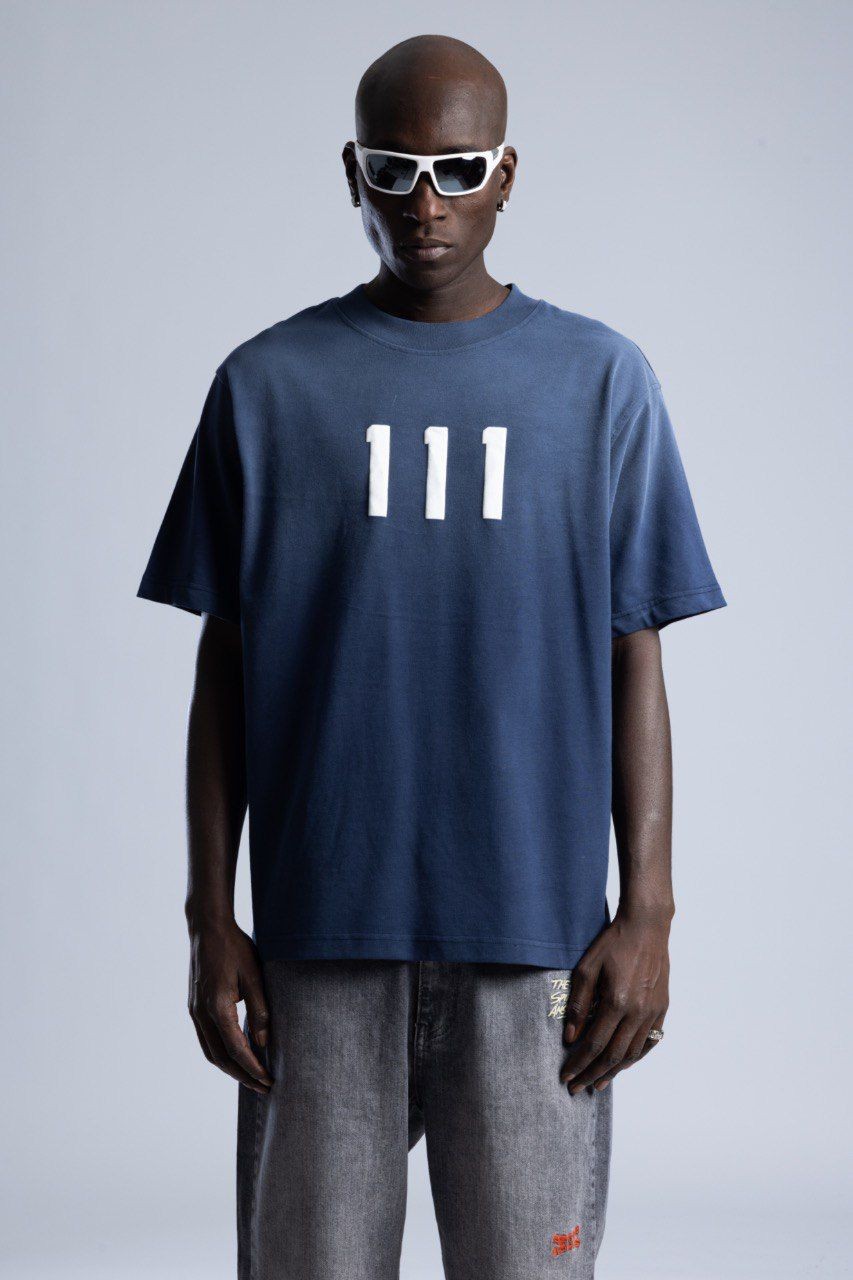 0 Yaka 111 Baskı Yıkamalı Erkek Oversize T-Shirt