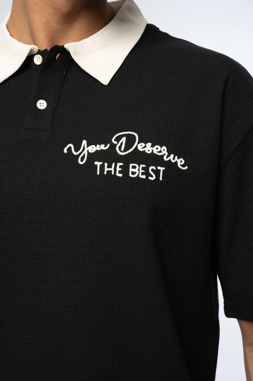 Polo Yaka Waffle Detay Erkek Oversize T-Shirt