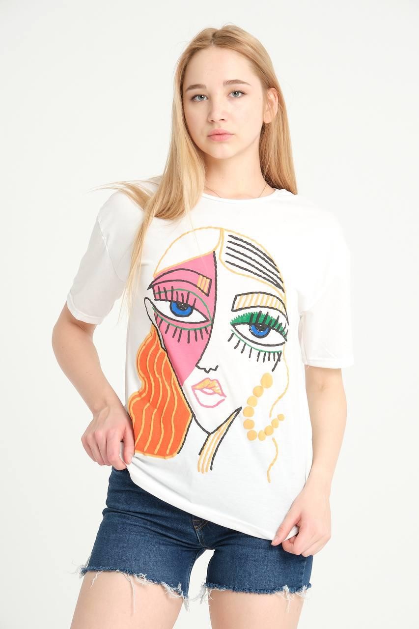 0 Yaka Surat Baskı Kadın T-Shirt