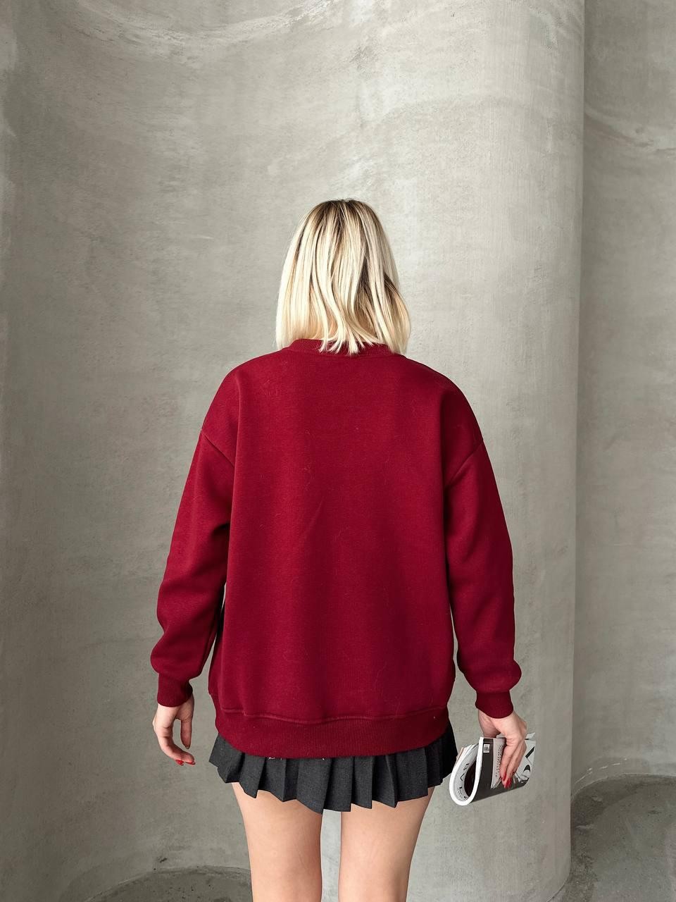 0 Yaka Garnili Nakışlı Kadın Oversize Sweatshirt