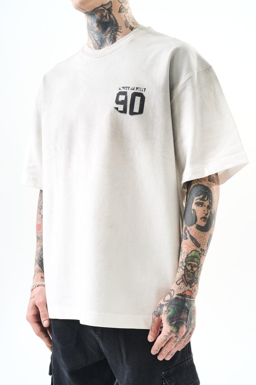 0 Yaka 90 Baskılı Yıkamalı Erkek Oversize T-Shirt