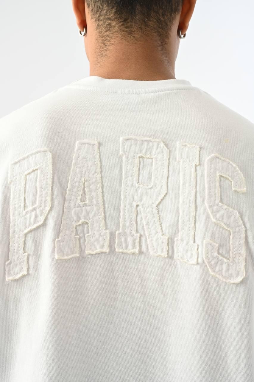 0 Yaka Paris İşlemeli Erkek Oversize T-Shirt