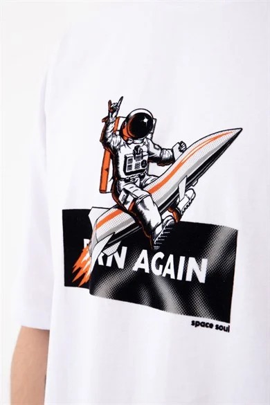 0 Yaka Born Agaın Space Baskılı Oversize Erkek T-Shirt