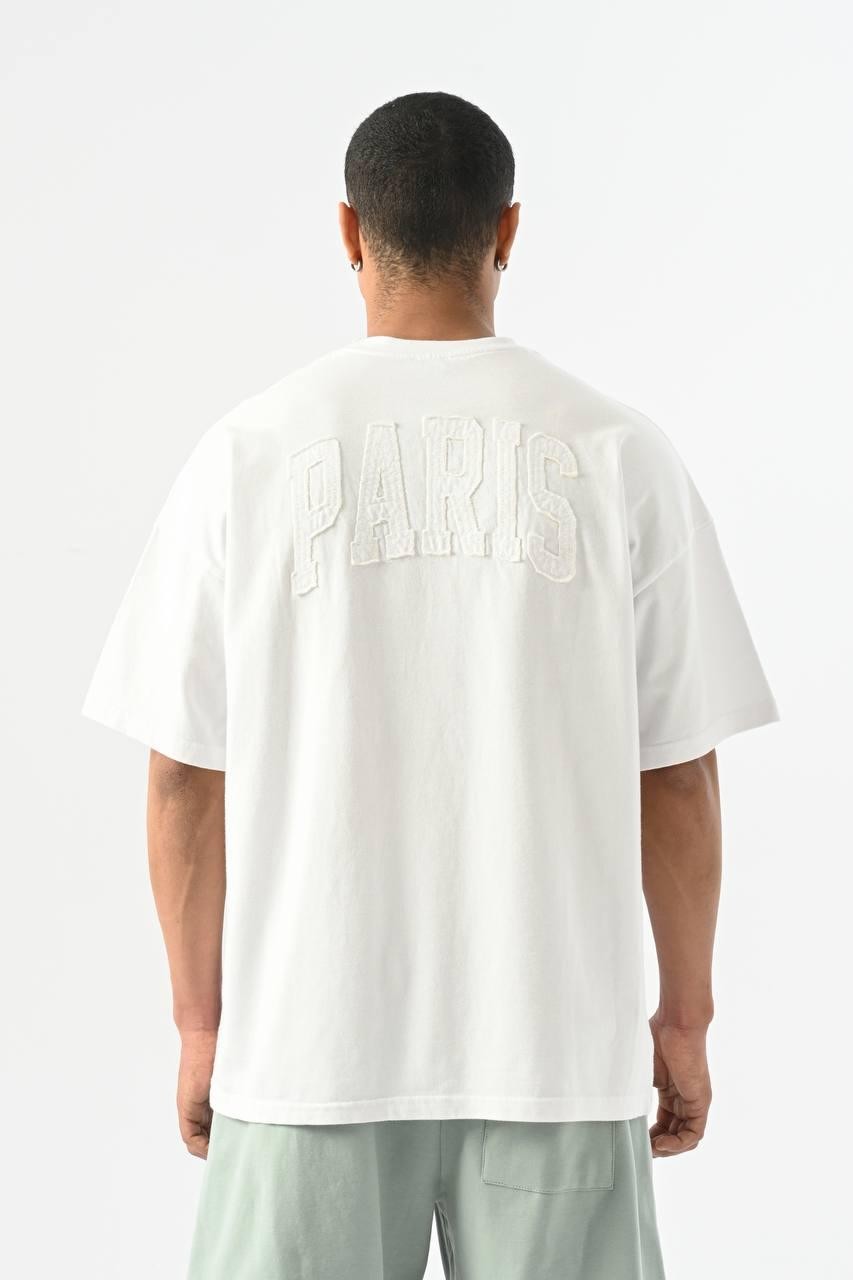 0 Yaka Paris İşlemeli Erkek Oversize T-Shirt