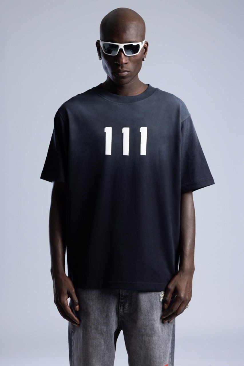 0 Yaka 111 Baskı Yıkamalı Erkek Oversize T-Shirt
