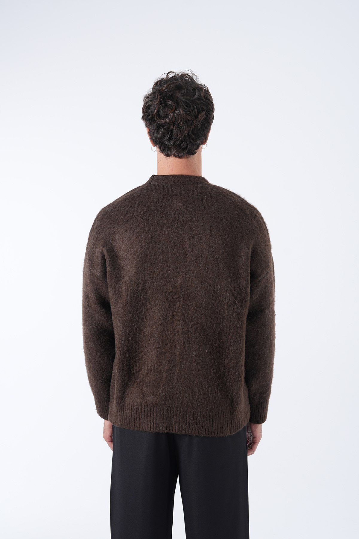 Önü Düğmeli Yazılı Erkek Yün Hırka