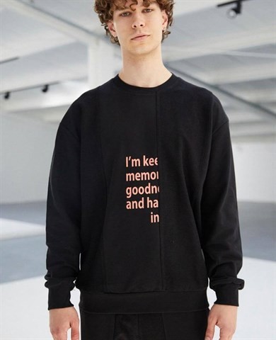 0 Yaka Ters Parcalı Oversize Erkek Sweatshirt