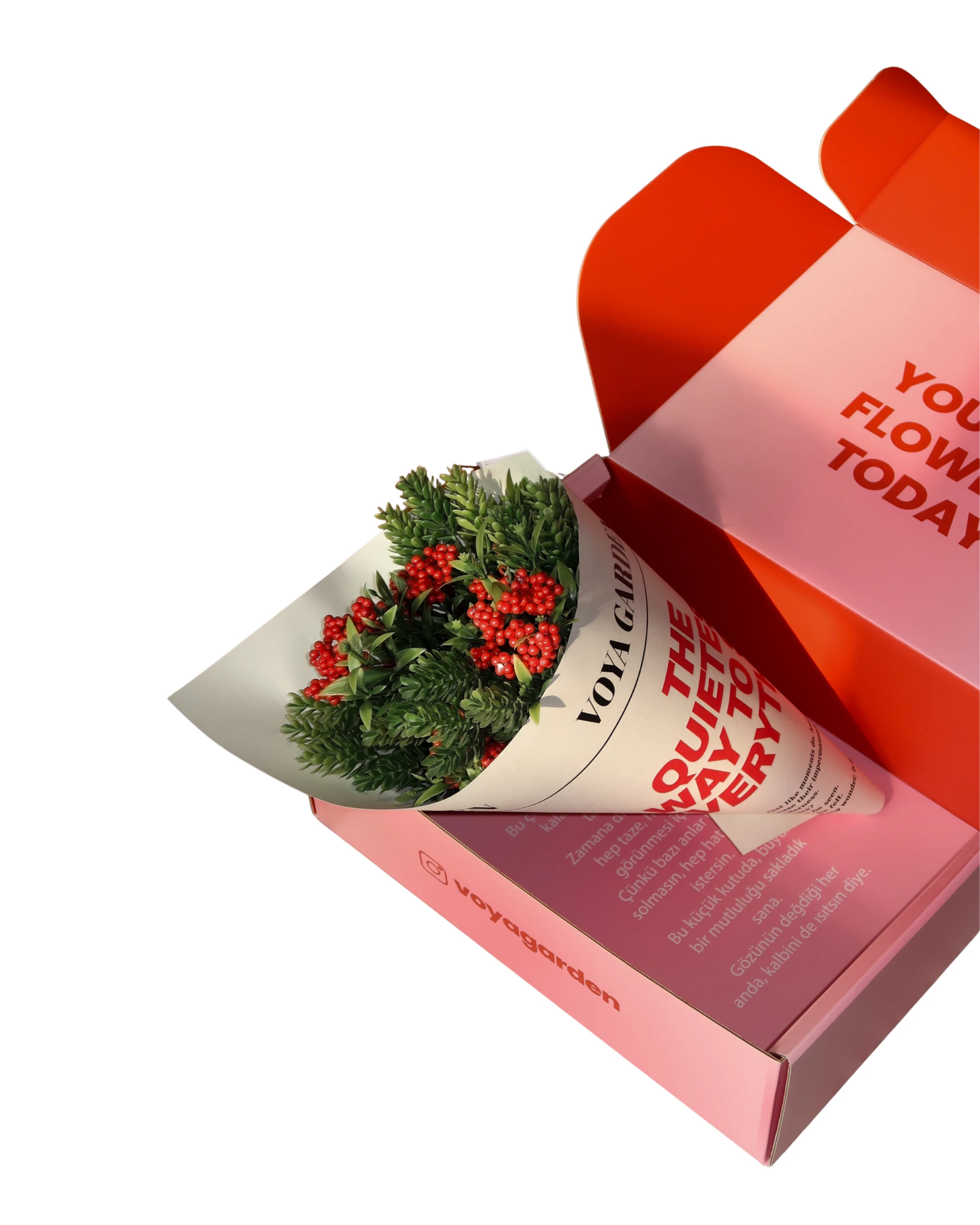 Kokina Çiçeği Buketi – Kırmızı Yeşil Yılbaşı Aranjmanı Dekoratif Hediye Çiçek