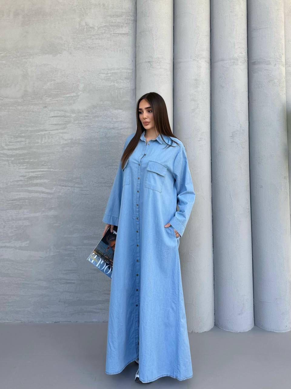 Tencel Kot Düğmeli Boydan Elbise  image