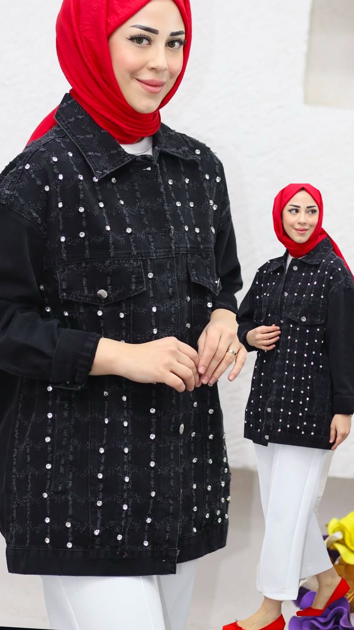 Yazlık taşlı denim kot image