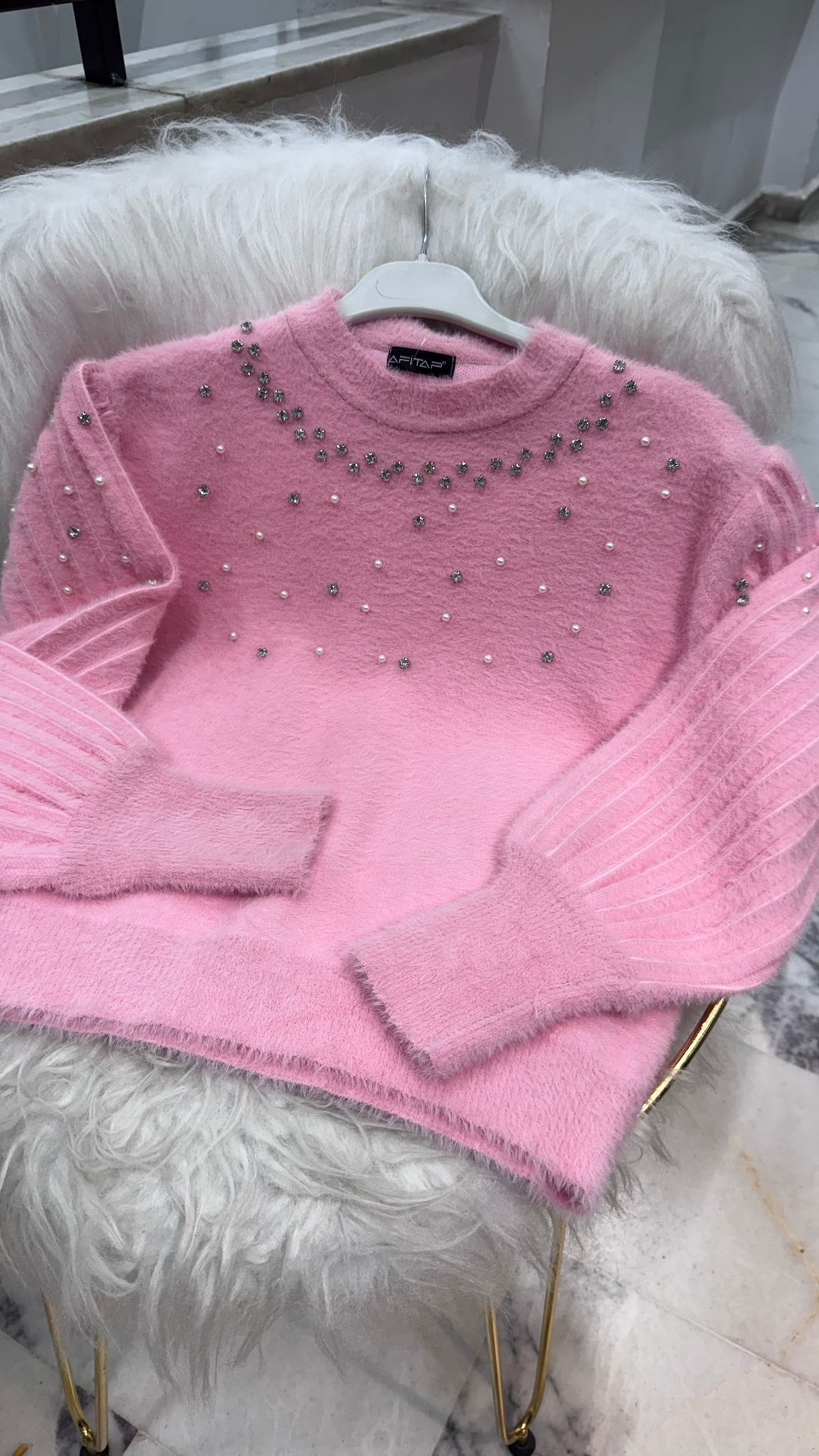Yeni Sezon Angora Taşlı Etek Üstü Kazak Ebrar Butik image
