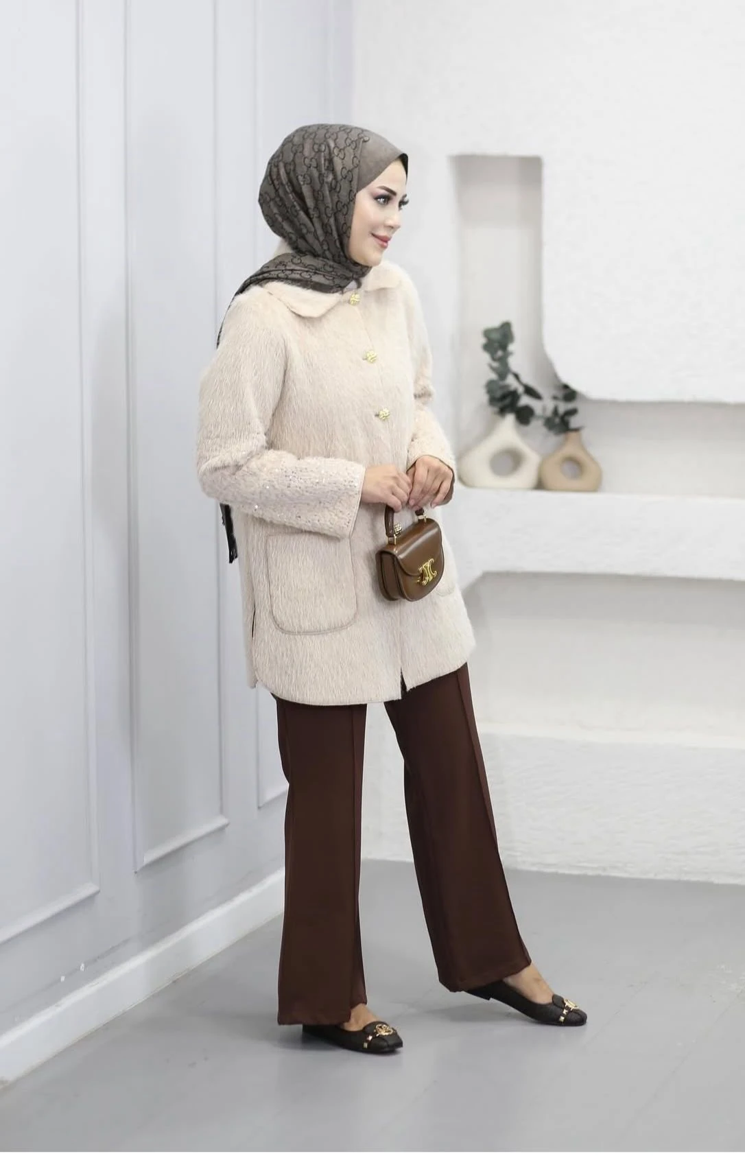 Pul Detay Tavşan Tüyü Kürk  image