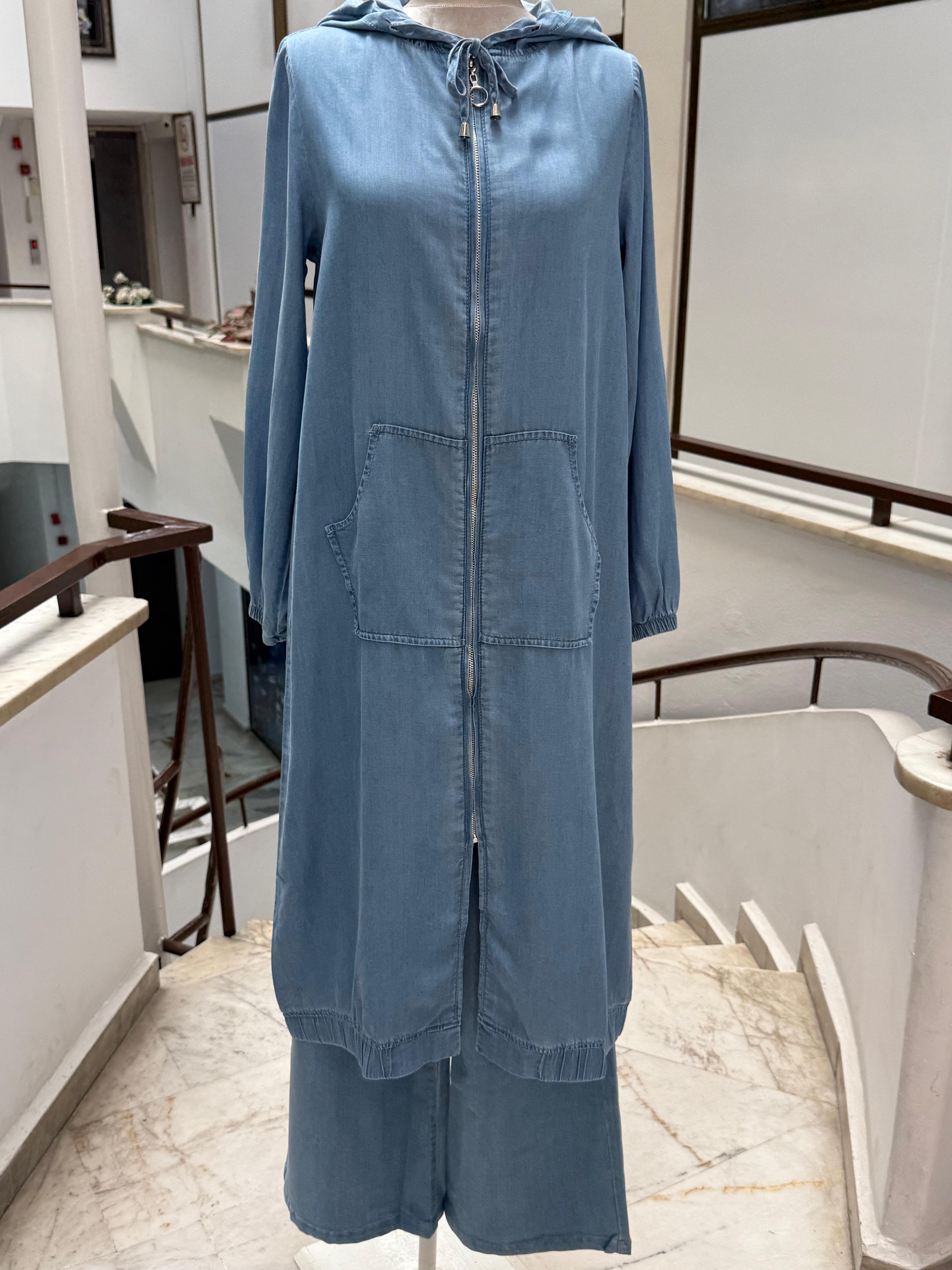 Yeni Sezon Tensel Kumaş Kapişonlu Kot Kap Ebrar Butik image