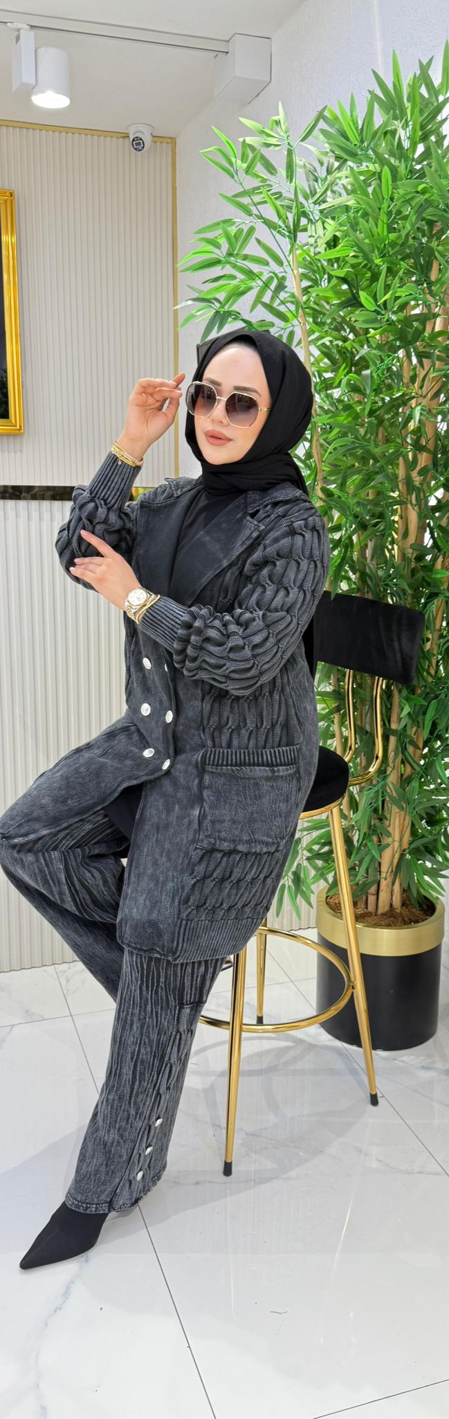 Organik Pamuk Kumaş Örgü Detay Tasarım Takım image