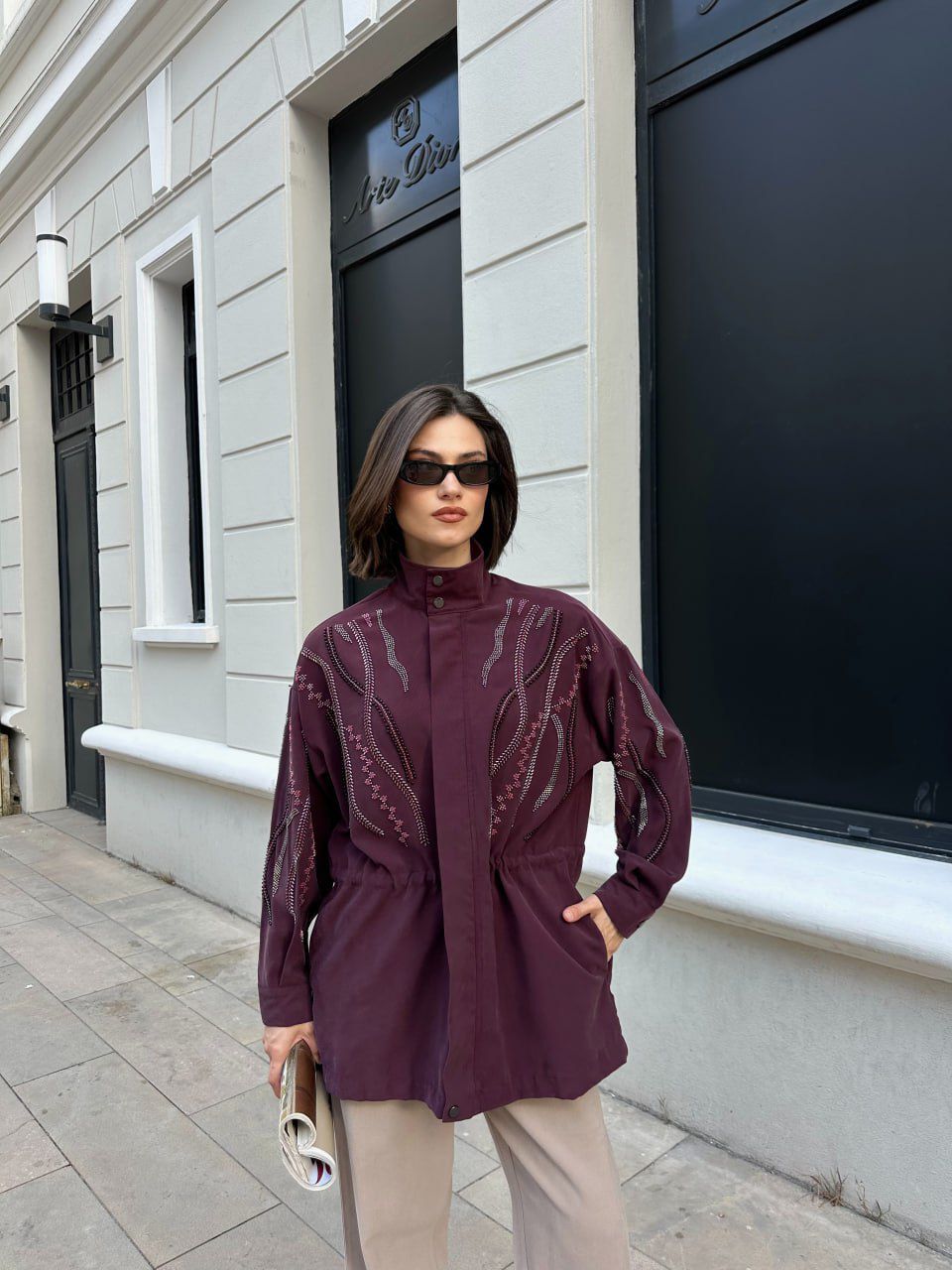 Yeni Sezon İşlemeli Tensel Ceket Bel Stoperli Ebrar Butik