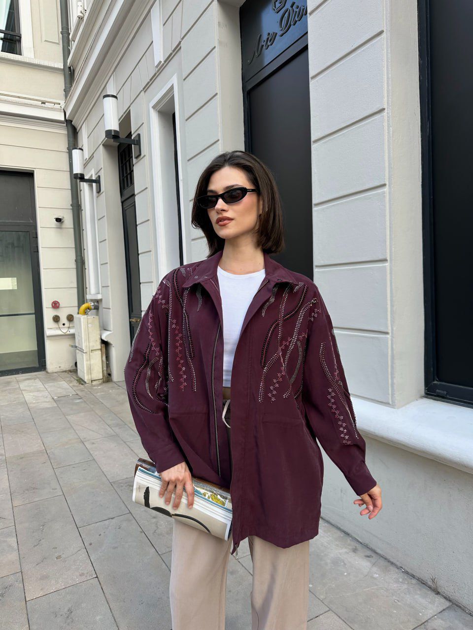 Yeni Sezon İşlemeli Tensel Ceket Bel Stoperli Ebrar Butik