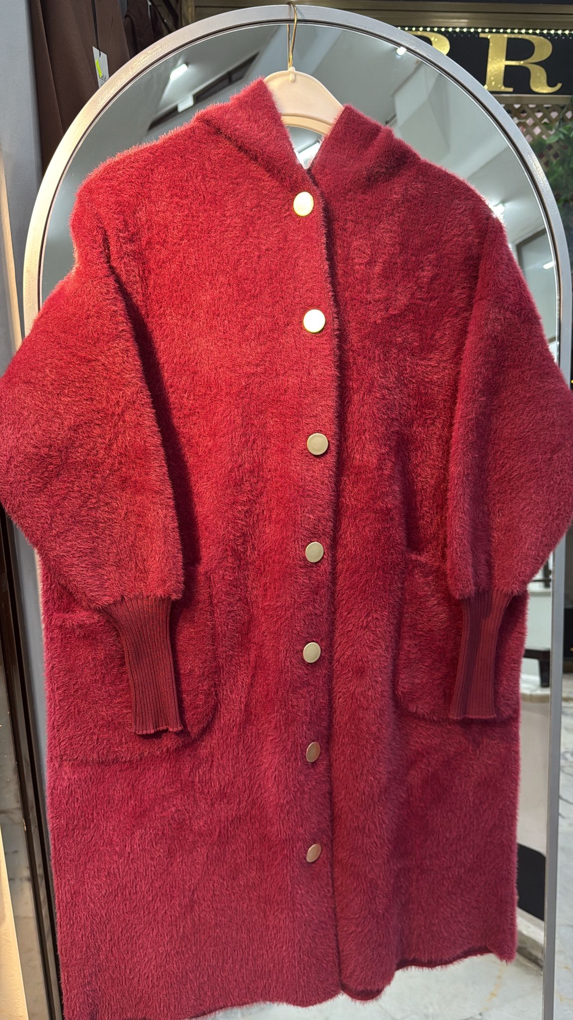 Angora Kapişonlu Uzun Hırka image