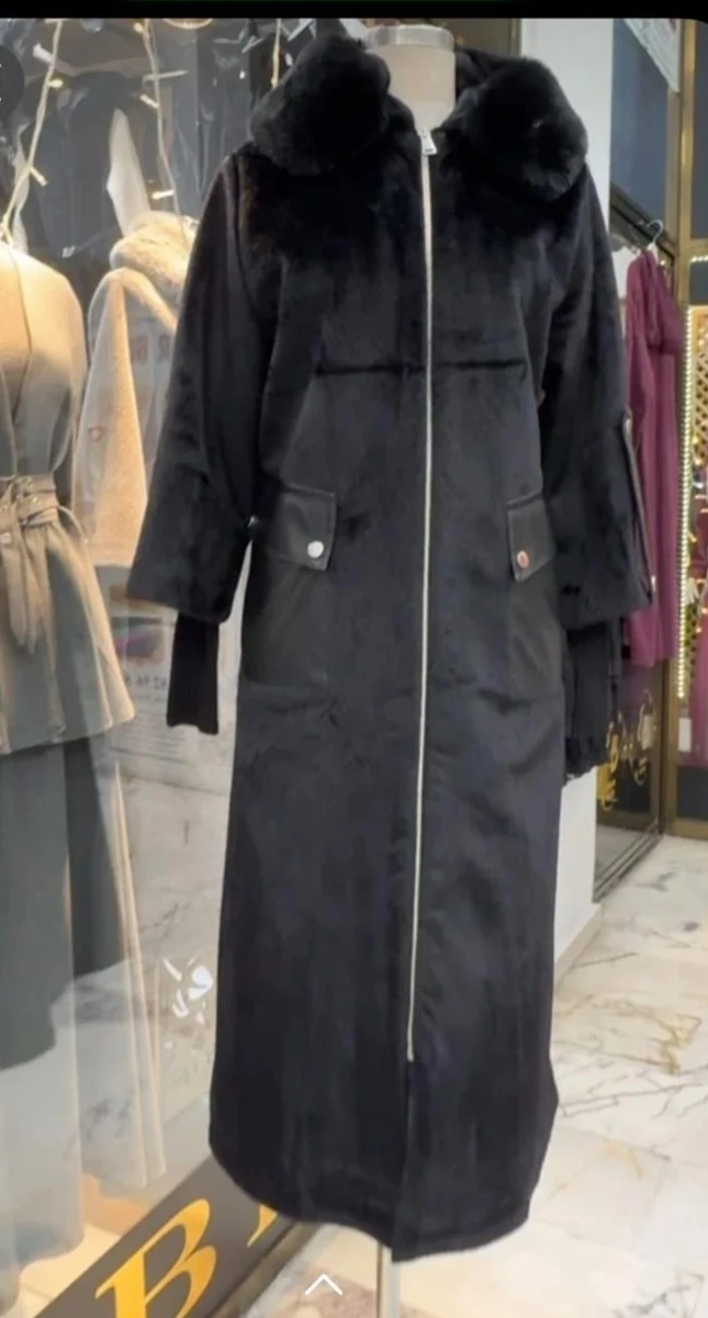 Spor ve Şık Deri Detaylı Astarlı Angora Kürk  image