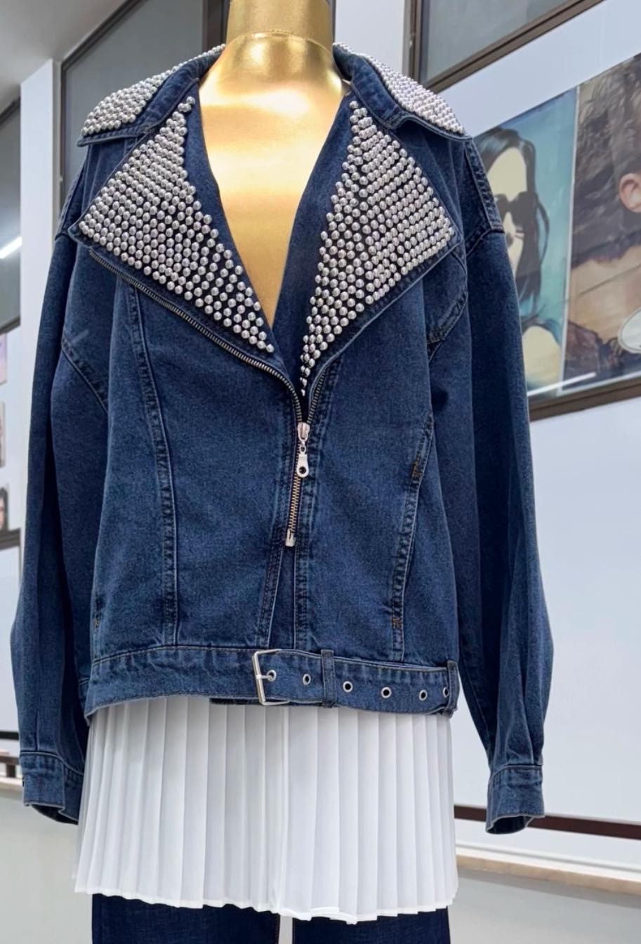 İnci Detaylı Denim Ceket