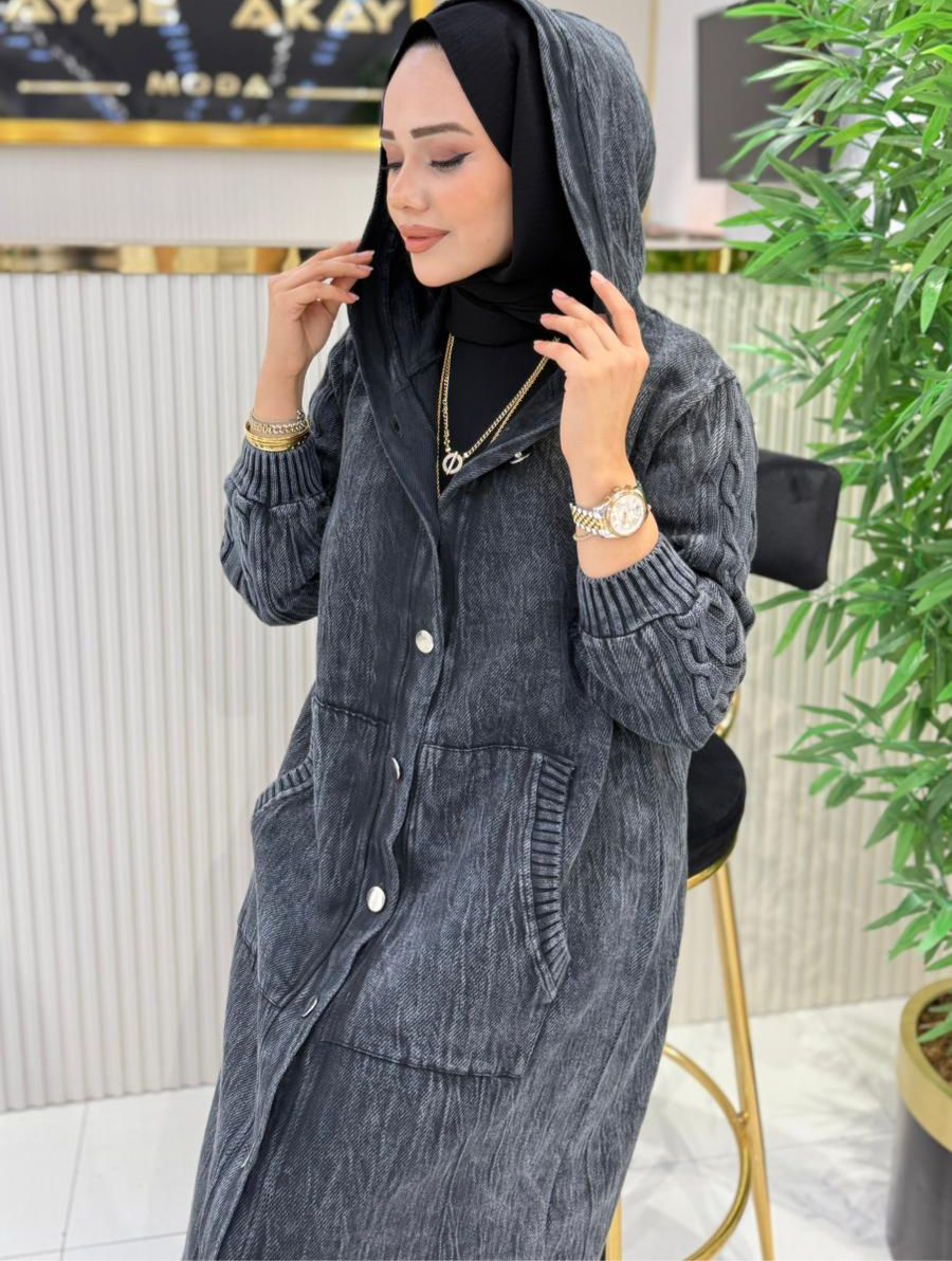Yeni Sezon Yıkamalı Kumaş Kapişonlu 3 İplik Şardonsuz Kap Ebrar Butik image