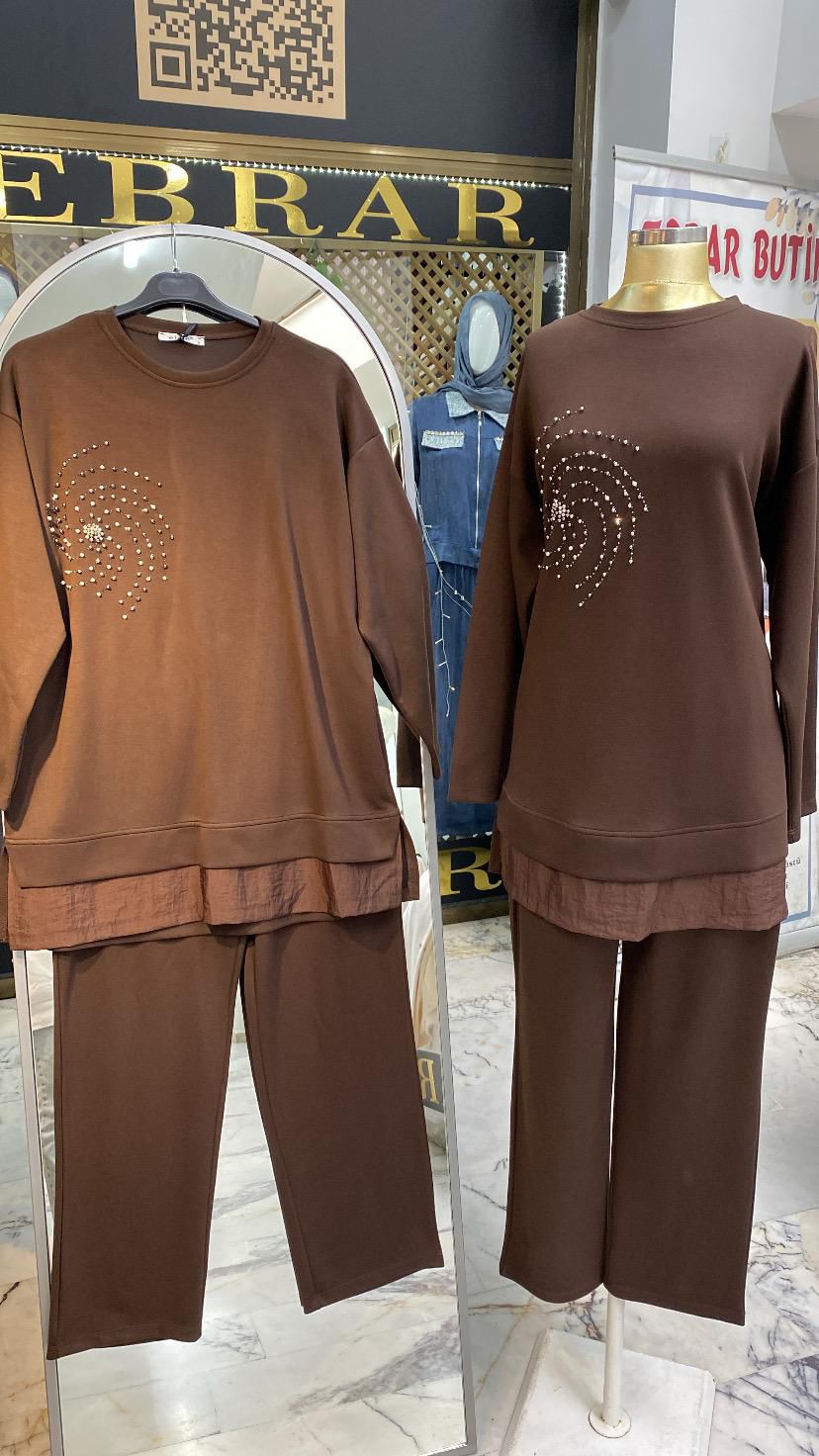 Gömlek Detay Taşlı Modal Kumaş İkili Takım image