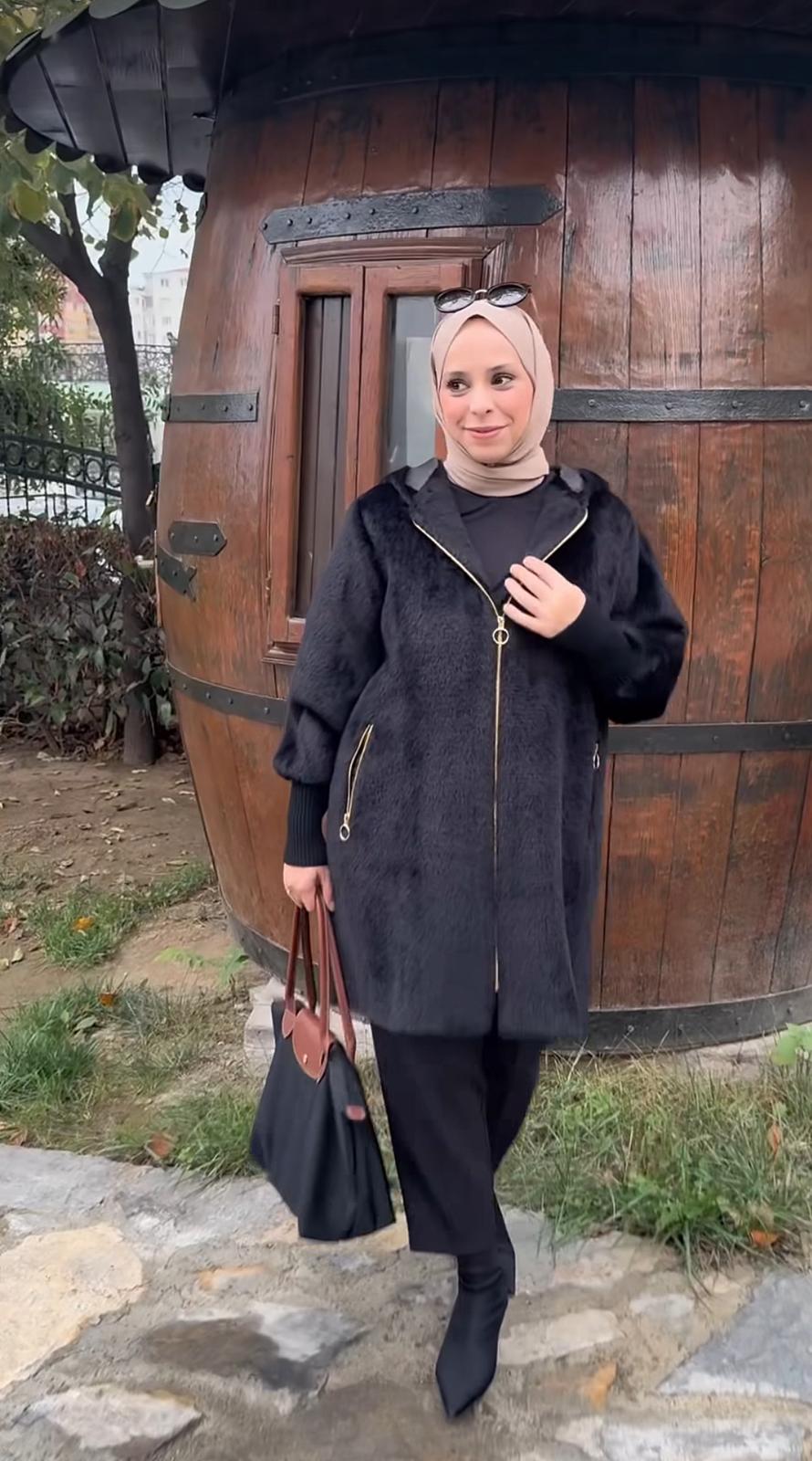 Angora Fermuarlı Kapişonlu Astarlı Kürk image