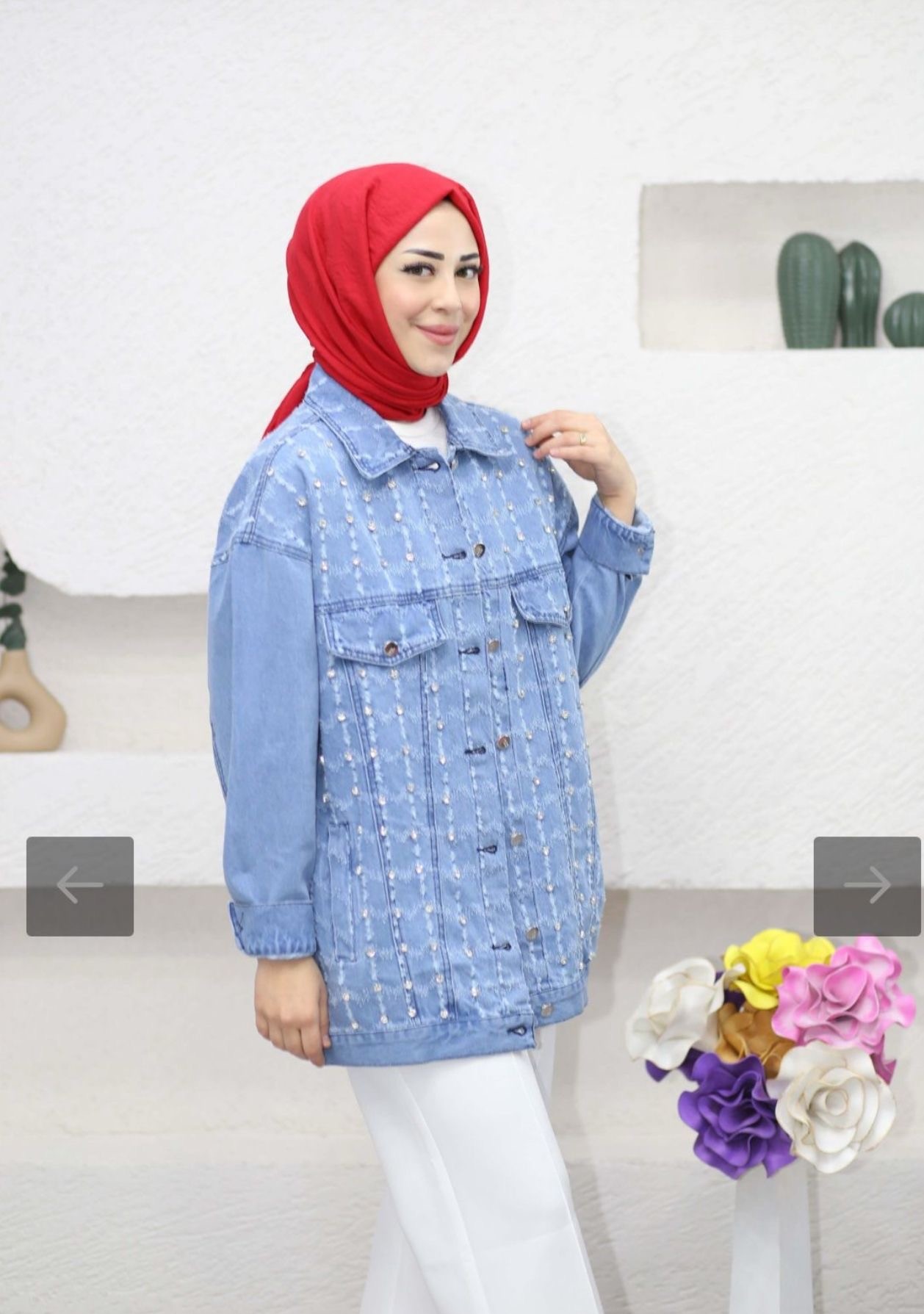 Yazlık taşlı denim kot