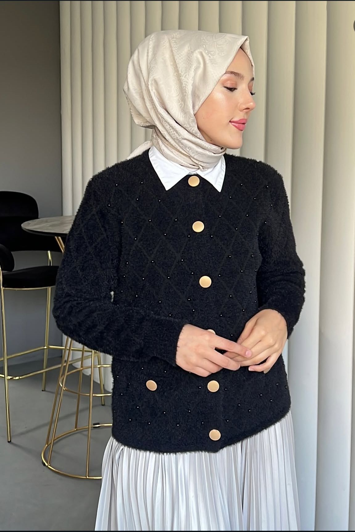 Yeni Sezon Taşlı Kısa Angora Hırka Ebrar Butik image