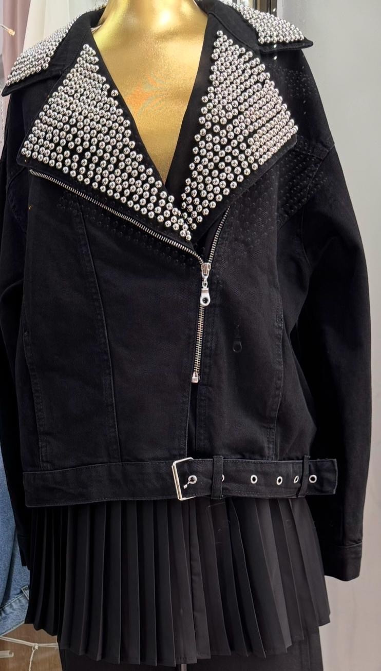 İnci Detaylı Denim Ceket