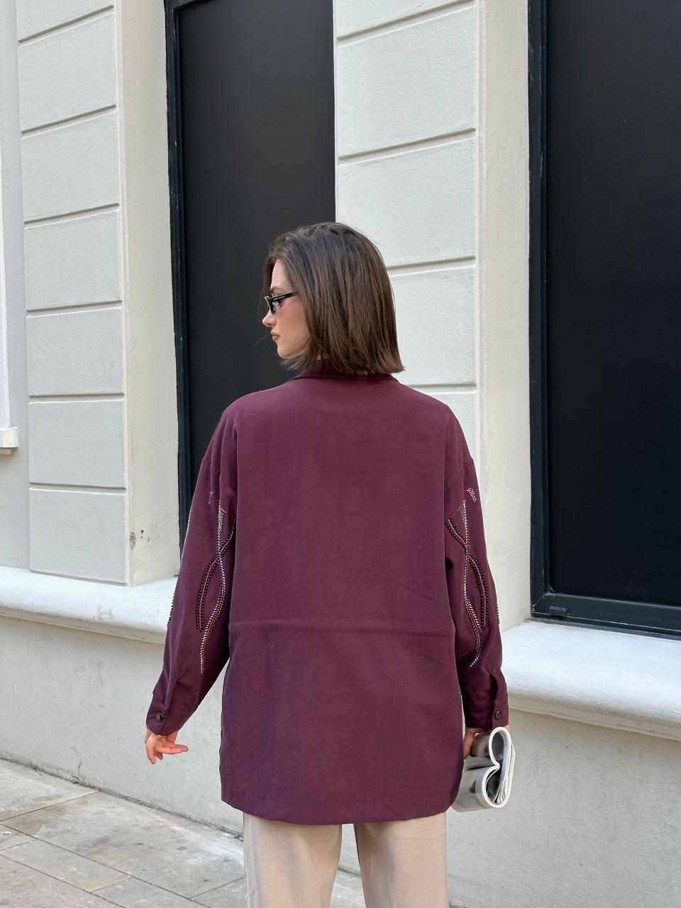 Yeni Sezon İşlemeli Tensel Ceket Bel Stoperli Ebrar Butik