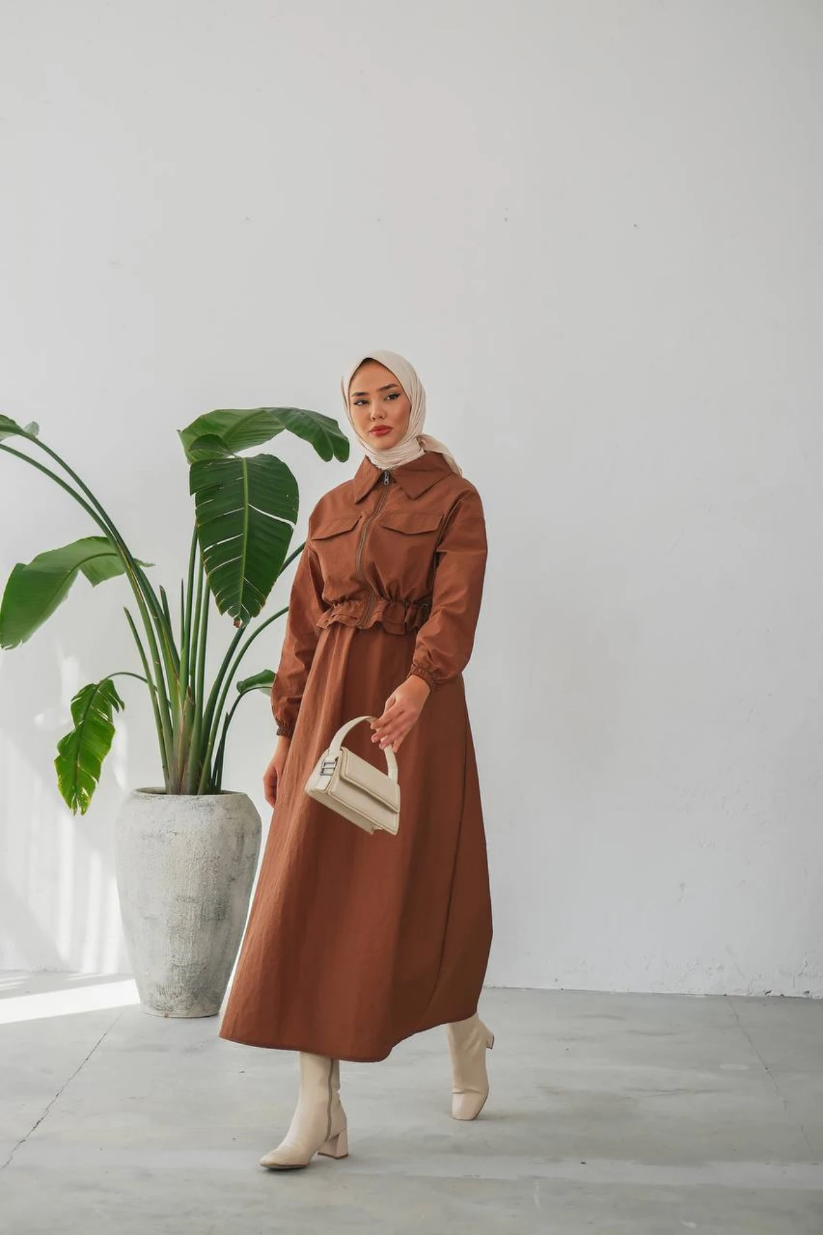 Fermuarlı Crop Ceket Su Geçirmez İkili Takım