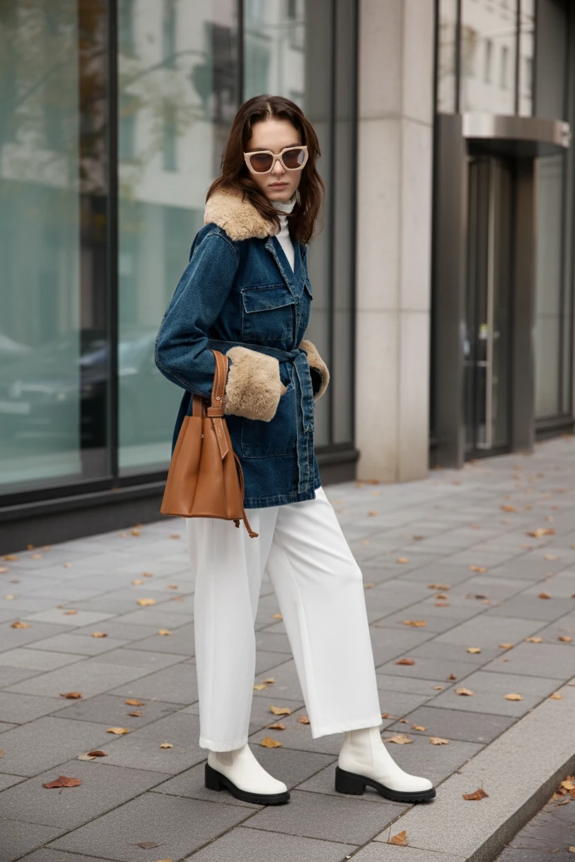 Kürk Detaylı Kot Ceket