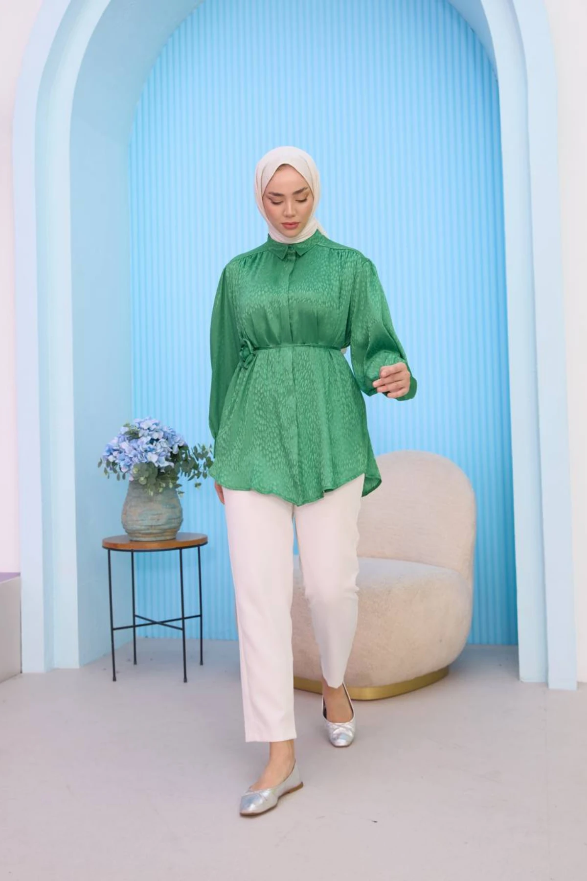 Kemerli, Boydan Düğmeli Gömlek