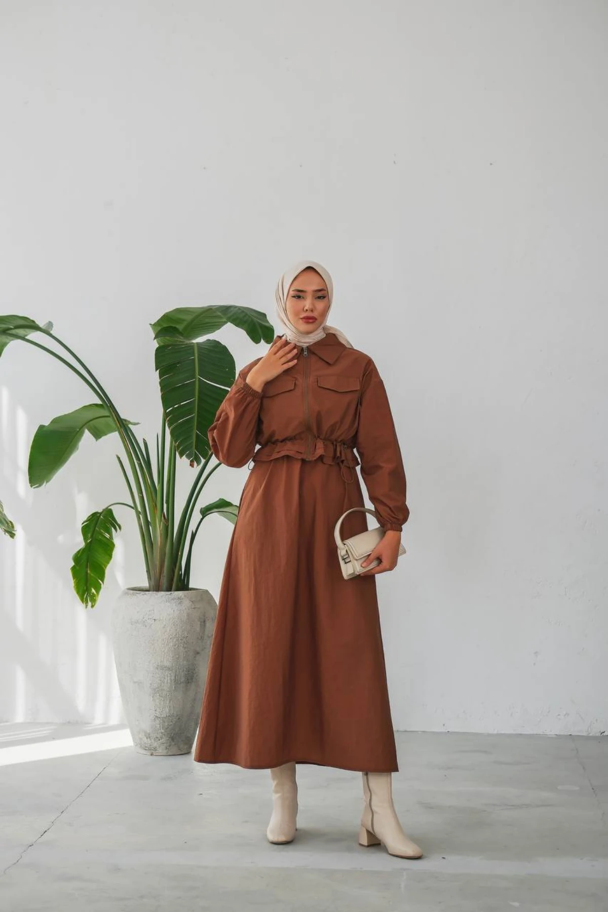 Fermuarlı Crop Ceket Su Geçirmez İkili Takım