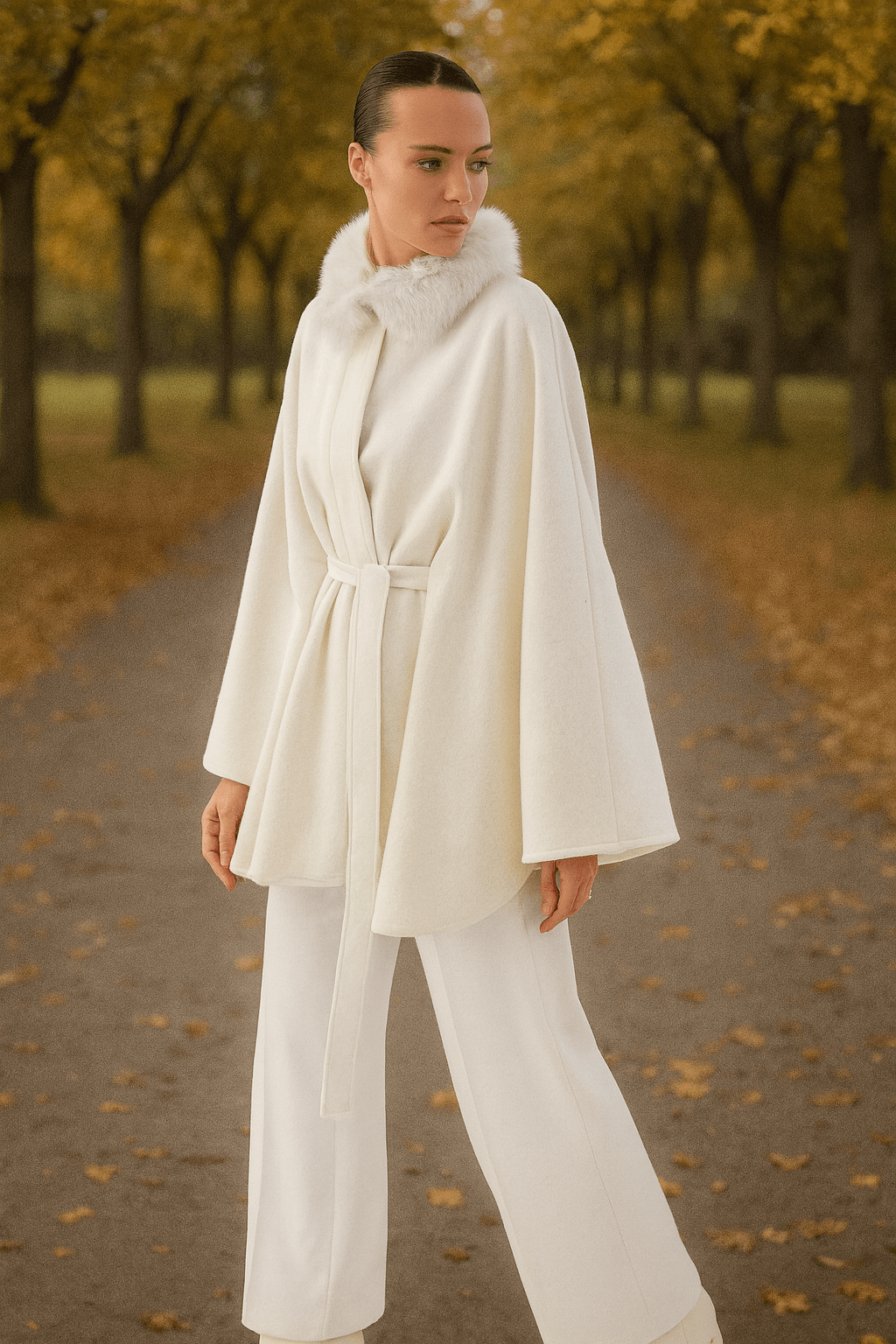 Kürk Detaylı Kaşmir Panço