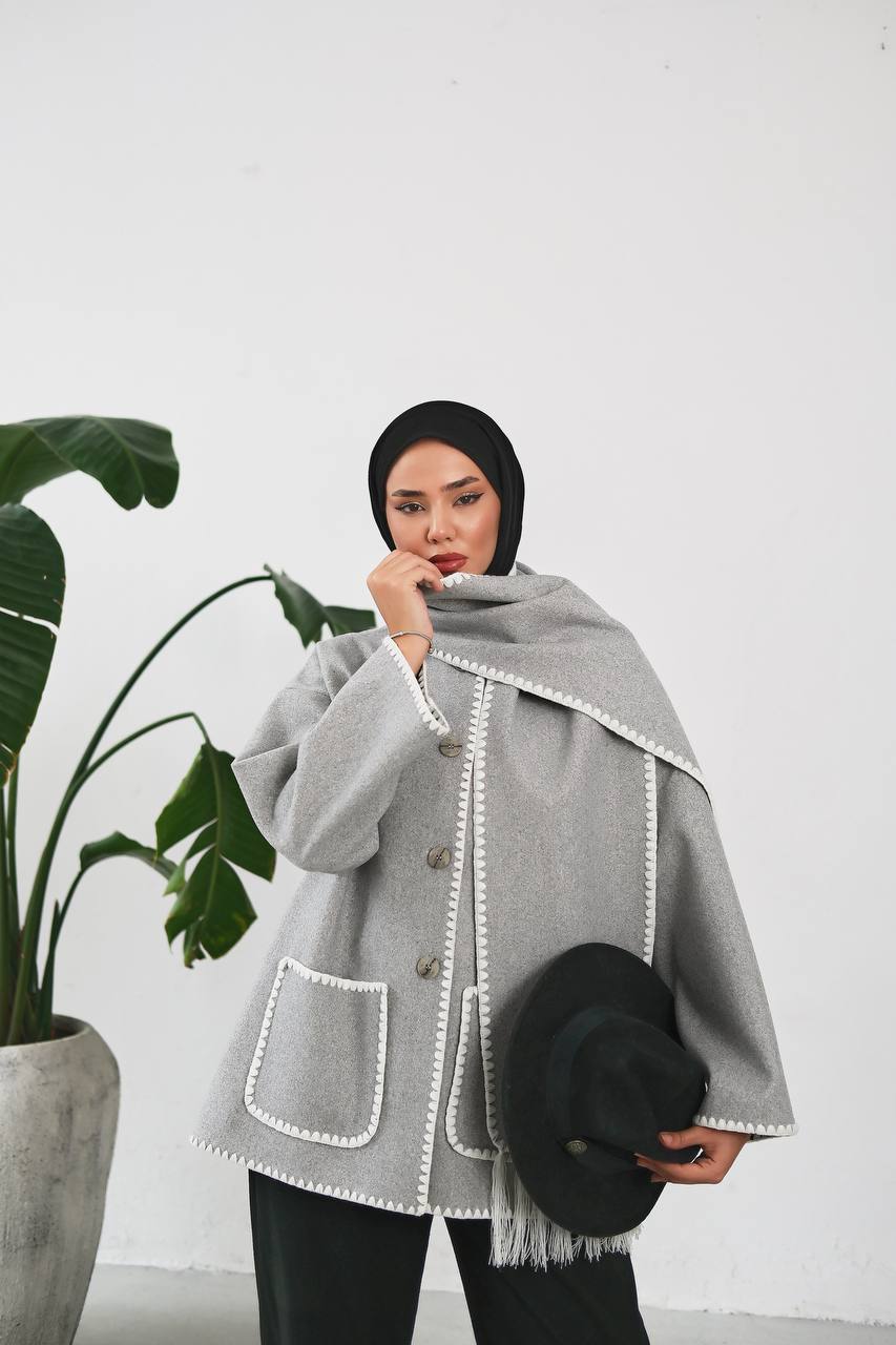 Şık Püsküllü Modern Panço ve Atkı