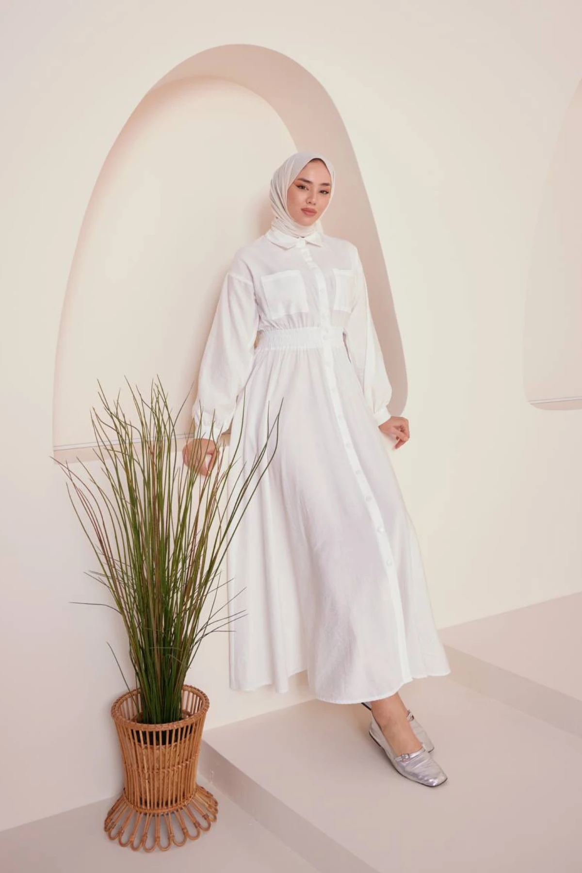 Cepli, Boydan Düğmeli Lastikli Bel Detaylı Elbise