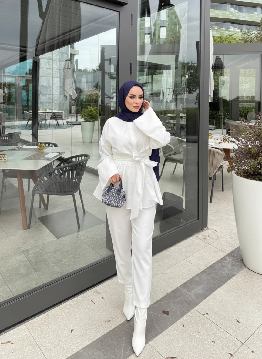 Belden Bağlamalı Geniş Kol Gömlek