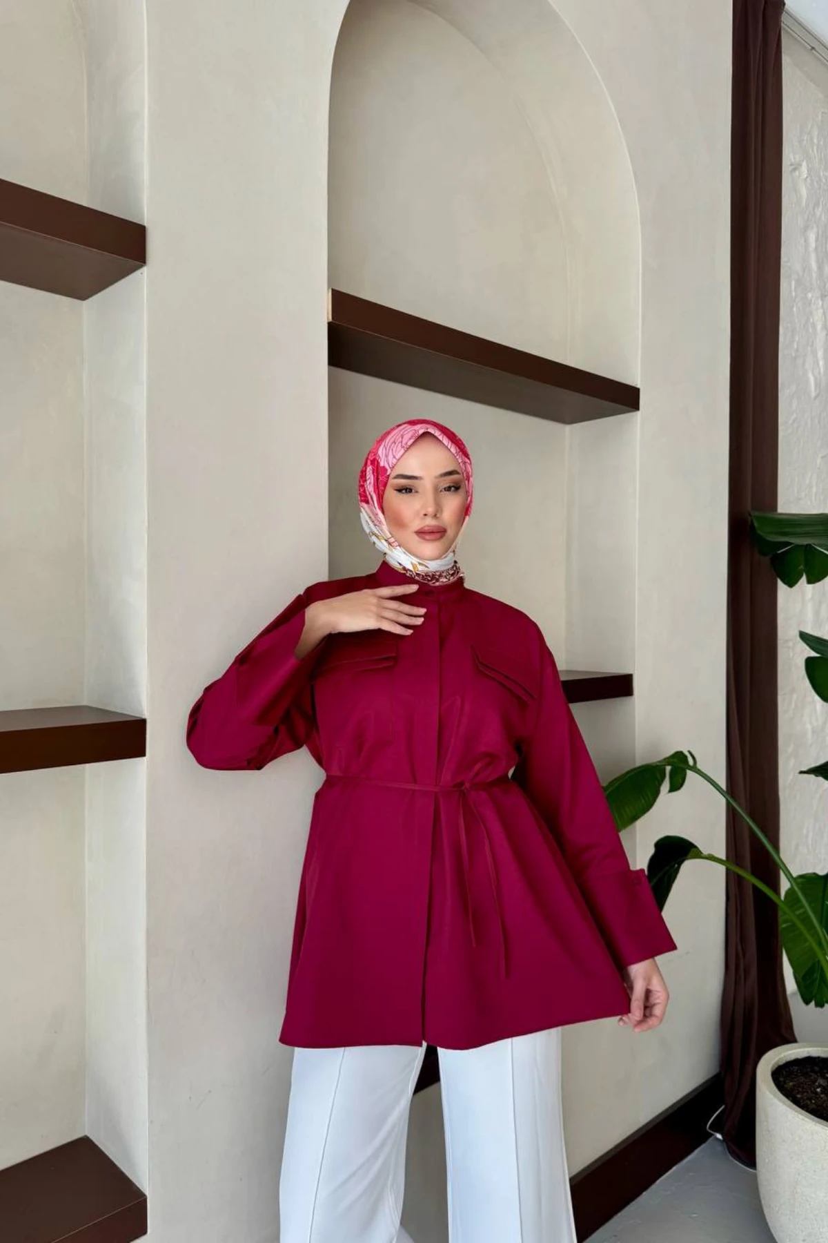 Çift Cepli, Seyyar Kemerli Poplin Kumaş Şık Gömlek