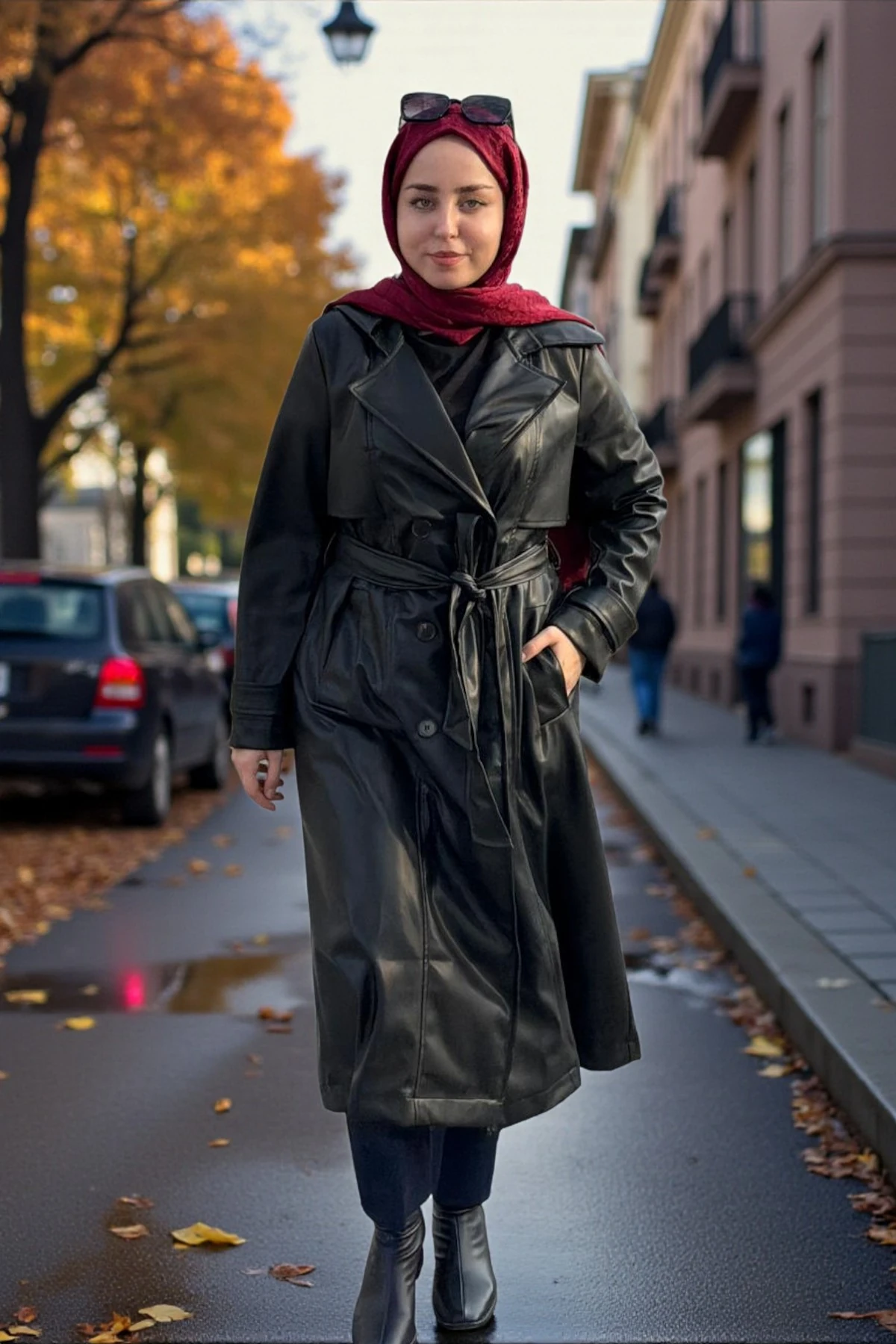 Yumuşak Deri Belden Kuşaklı Düğmeli Trençkot