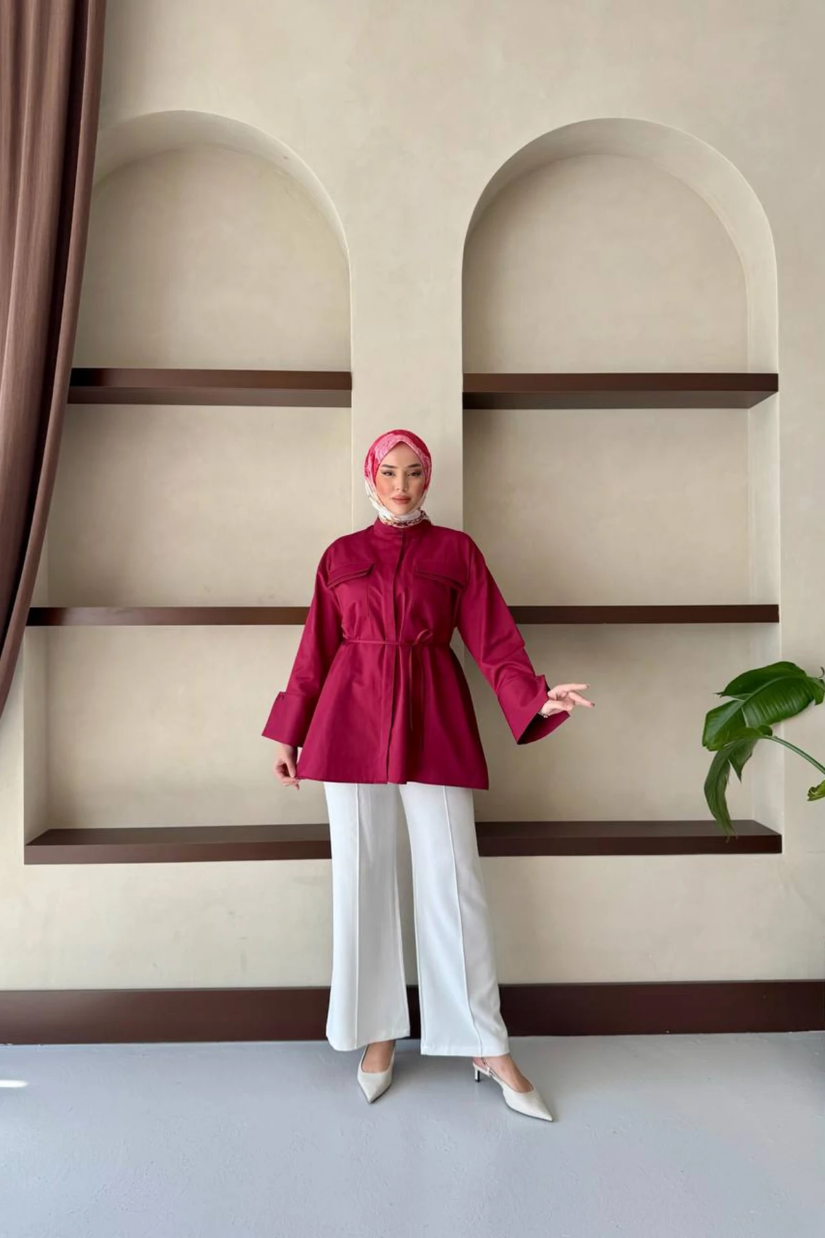 Çift Cepli, Seyyar Kemerli Poplin Kumaş Şık Gömlek