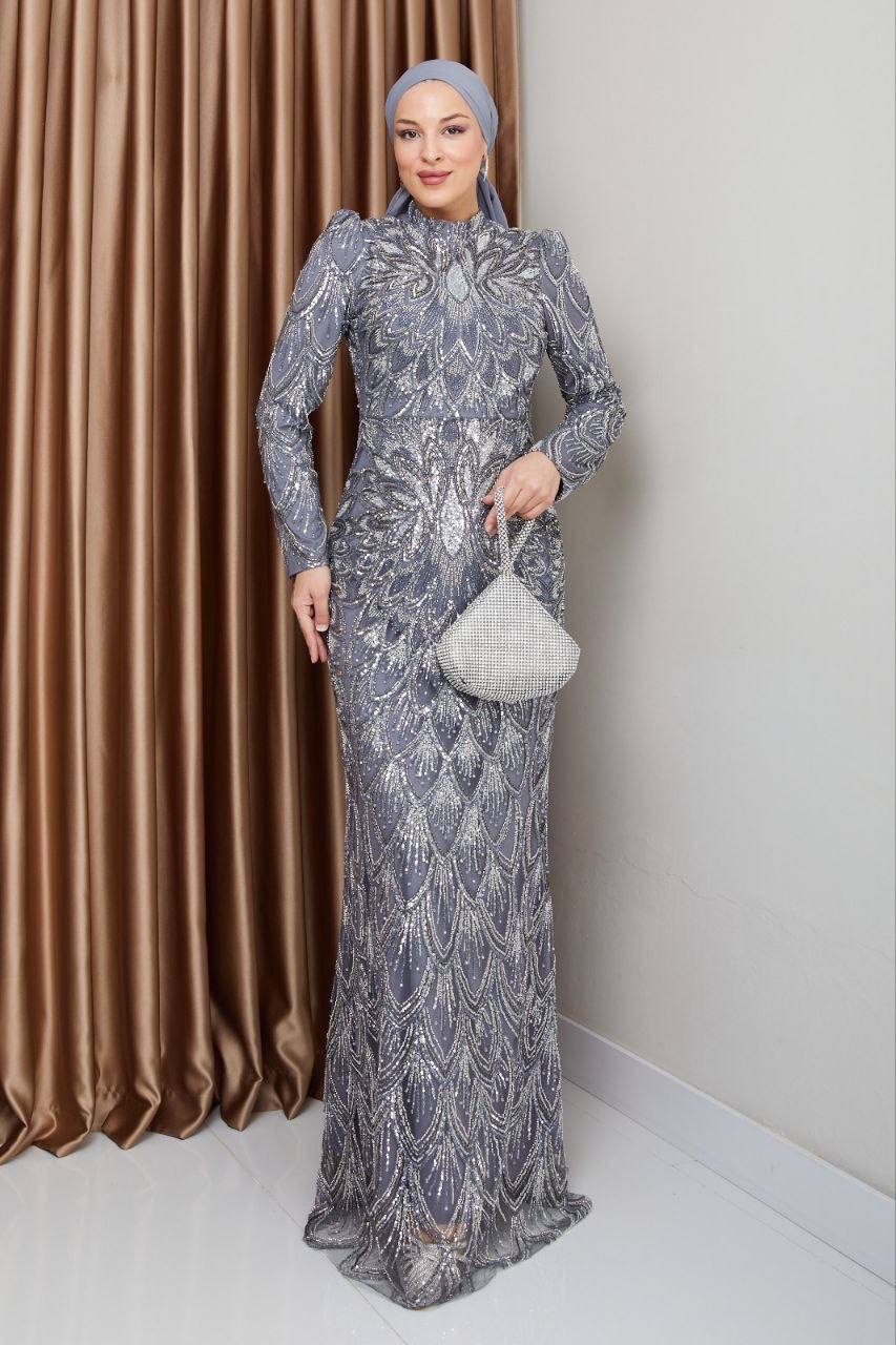 Tamamı Taş İşlemeli Kalem Kesim Tesettür Abiye