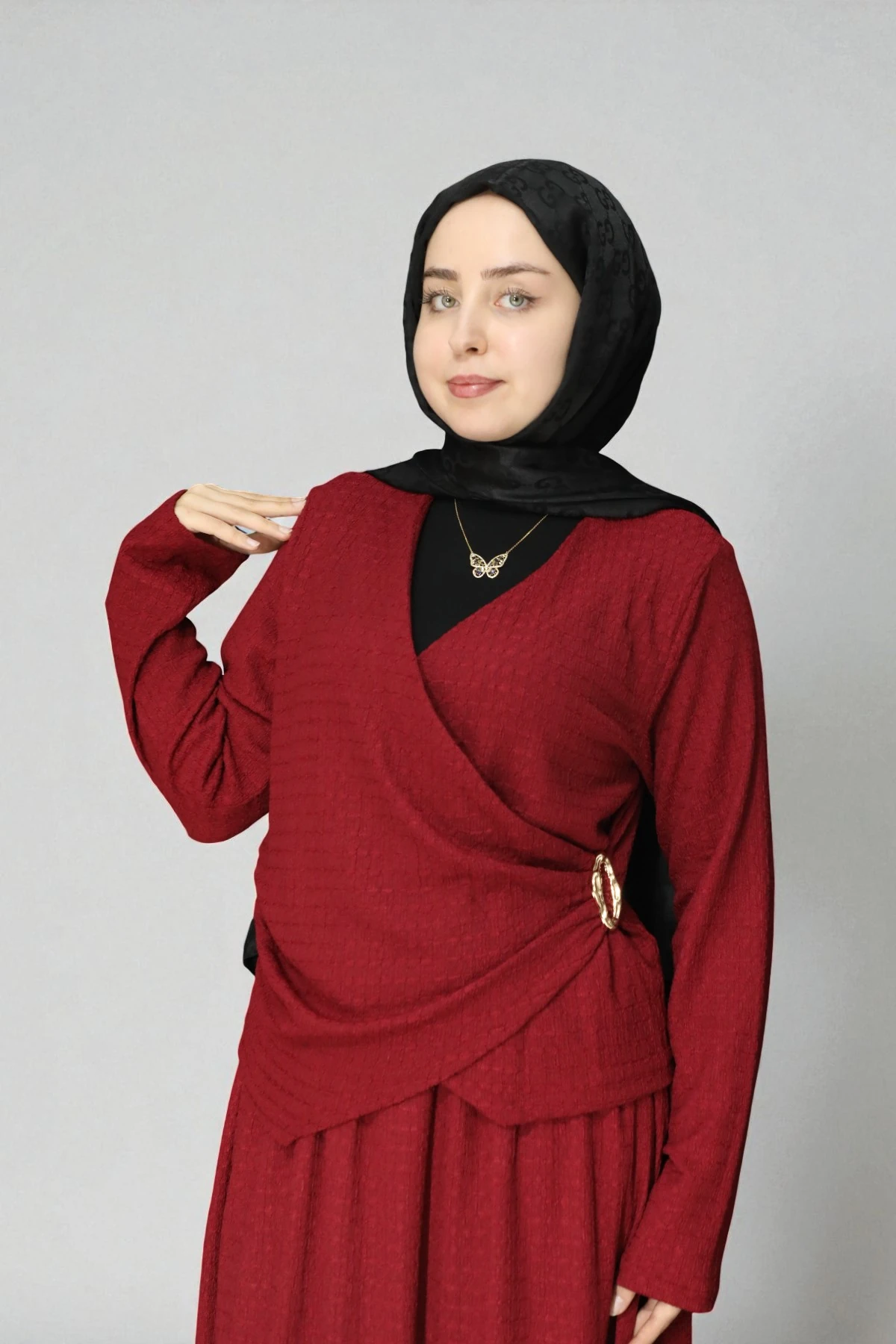 Kruvaze Drape Detaylı Geniş Etekli İkili Takım