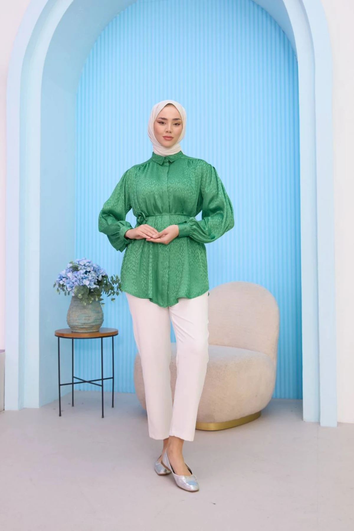 Kemerli, Boydan Düğmeli Gömlek