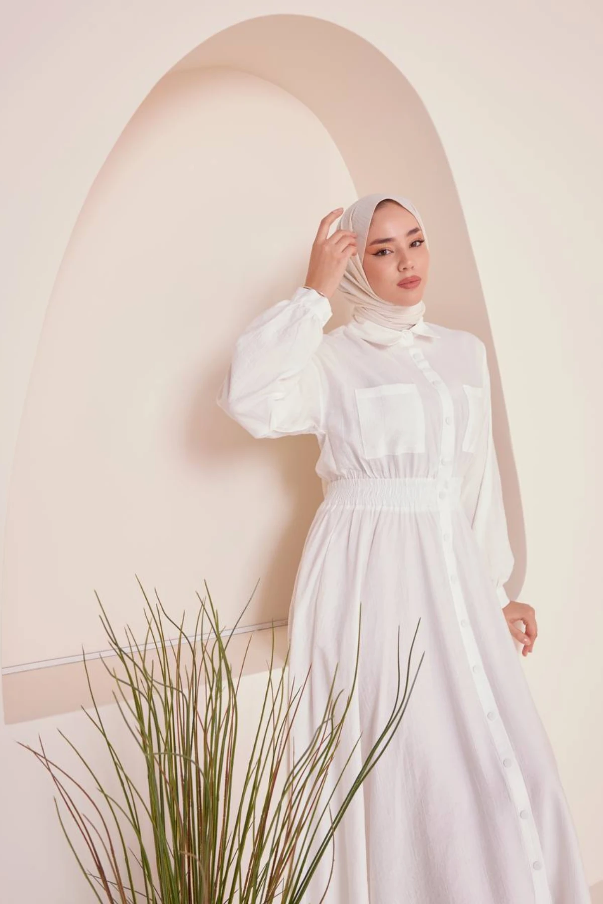 Cepli, Boydan Düğmeli Lastikli Bel Detaylı Elbise